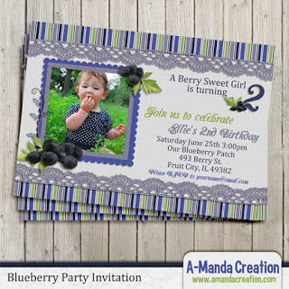 Blueberry Birthday  Invitation and Party Printables