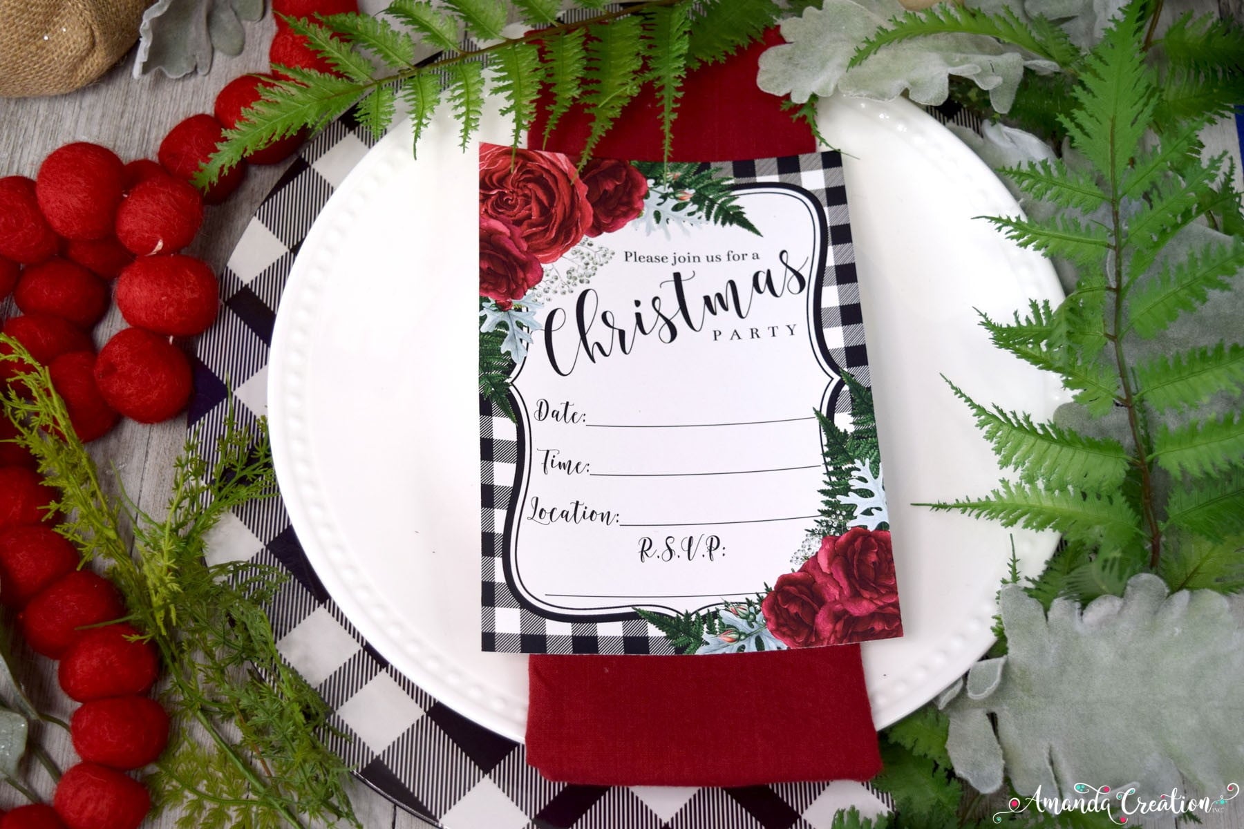 red floral Christmas party invitation