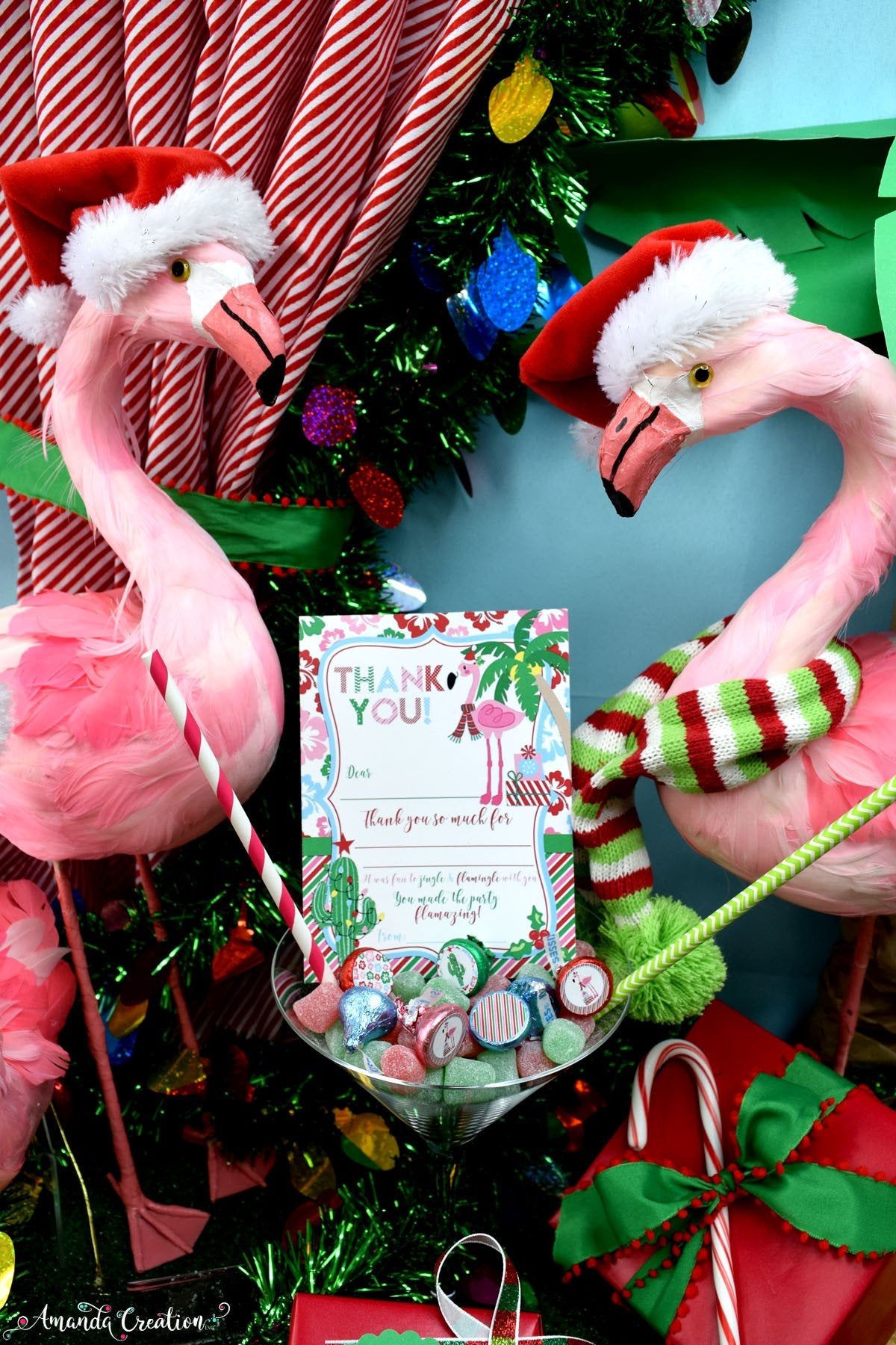 Christmas flamingo thank you card