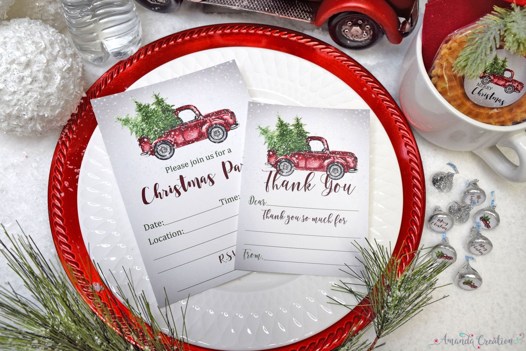 Christmas truck invitation and thank you card