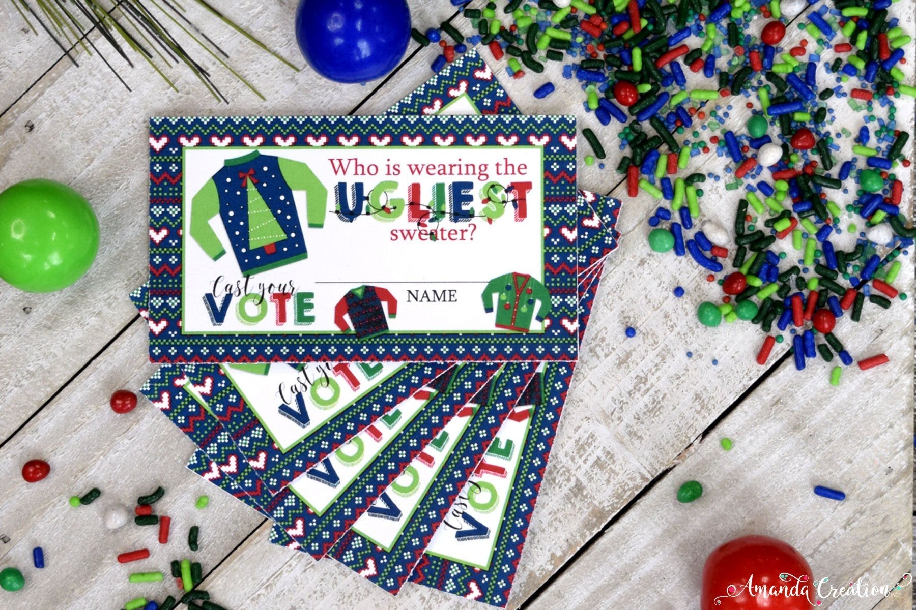 ugly sweater party voting cards