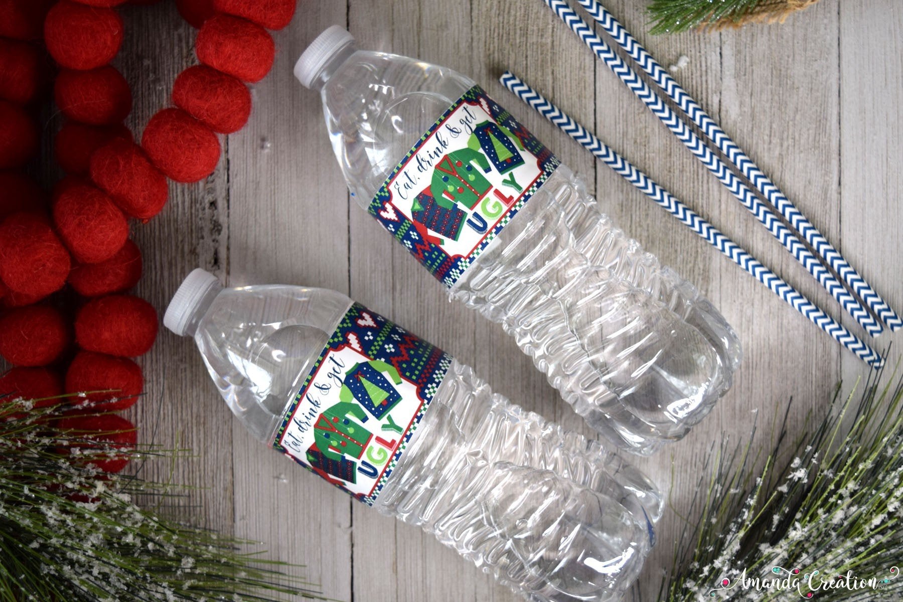 ugly sweater water bottle labels