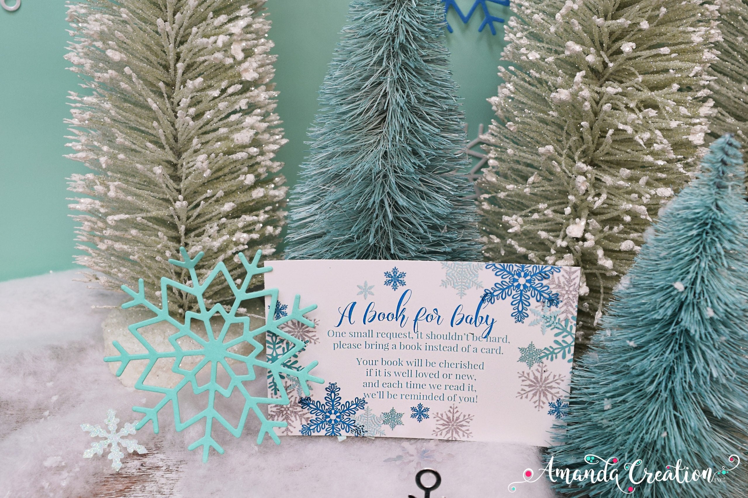 snowflake baby shower book card