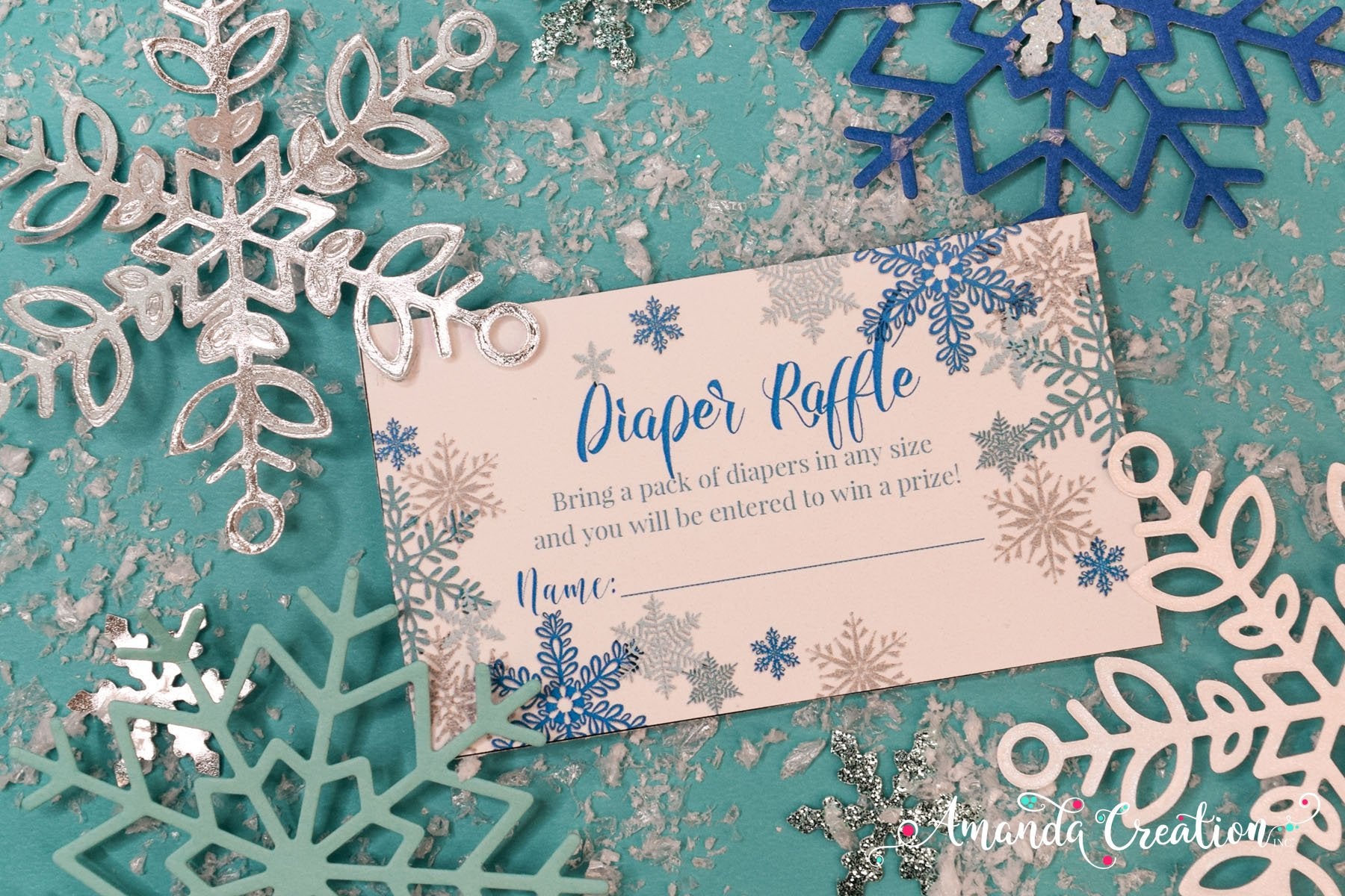 snowflake diaper raffle card