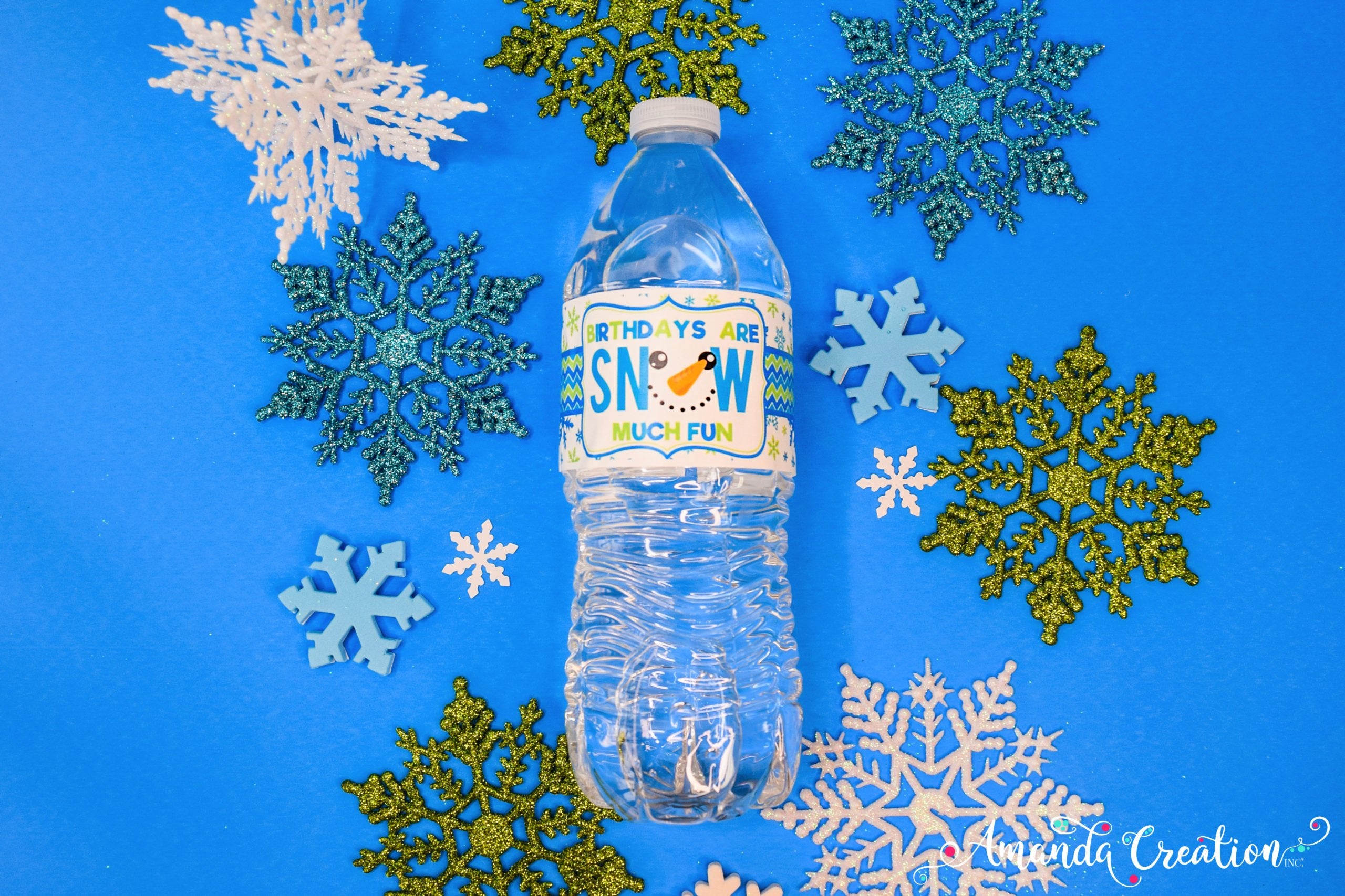 snowman birthday party water bottle label