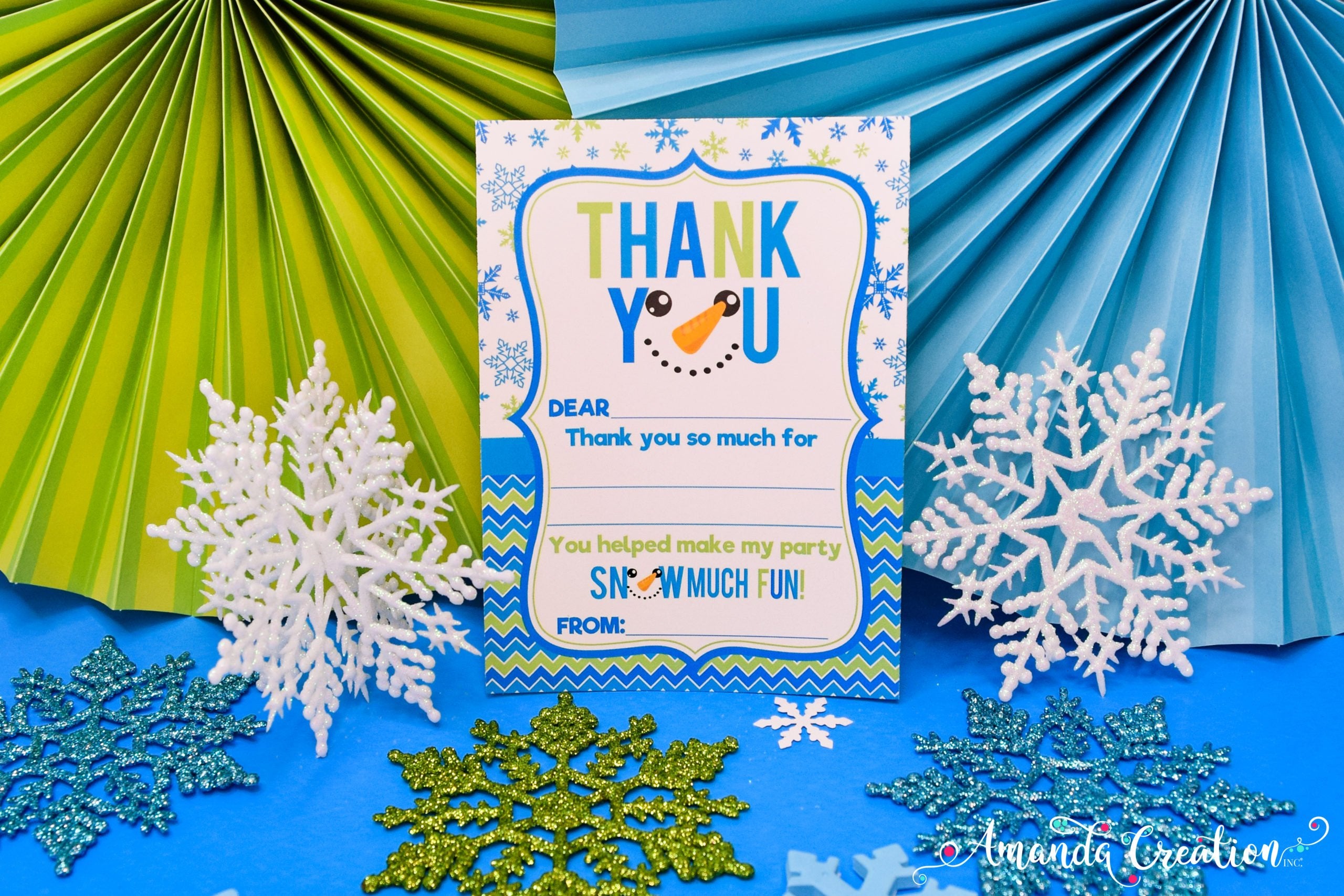 snowman party thank you card