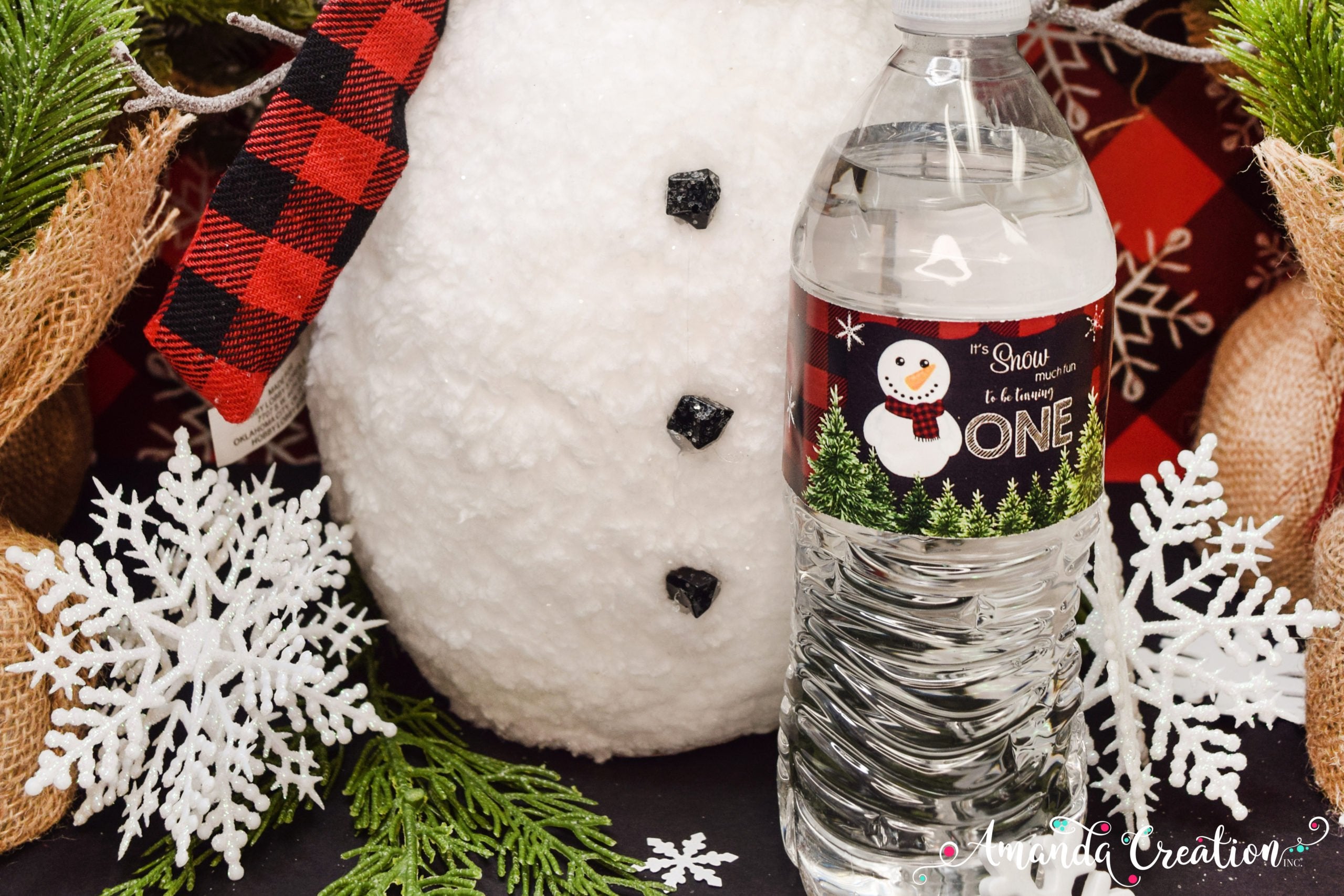 snowman 1st birthday water bottle label