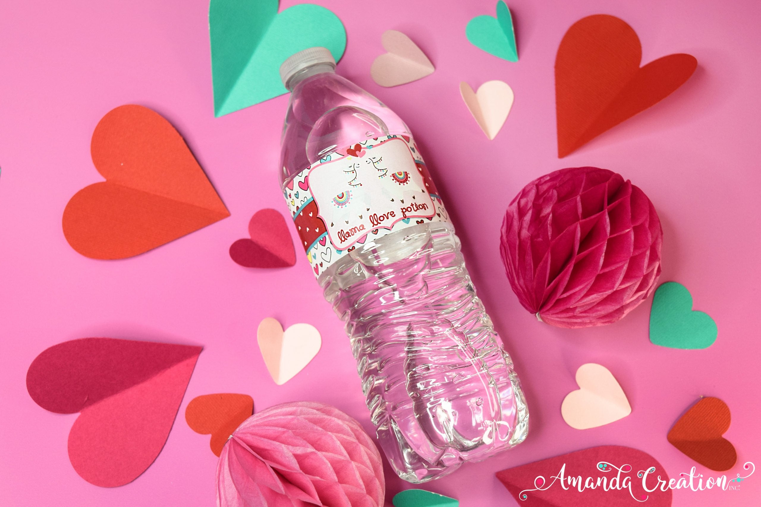 Valentine llama water bottle label