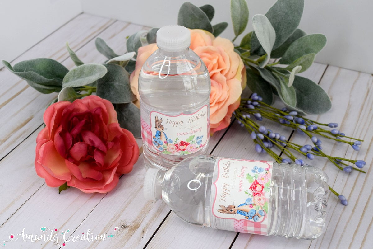 Little Rabbit Floral Water Bottle Labels (Girl)