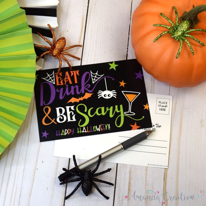 Funny Halloween Eat Drink & Be Scary Postcards