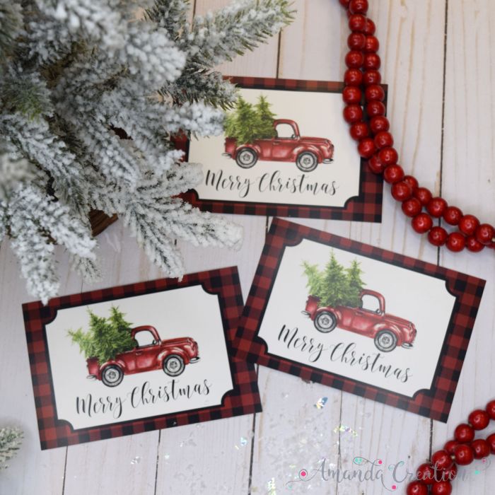 Red Pickup Truck Christmas Postcard