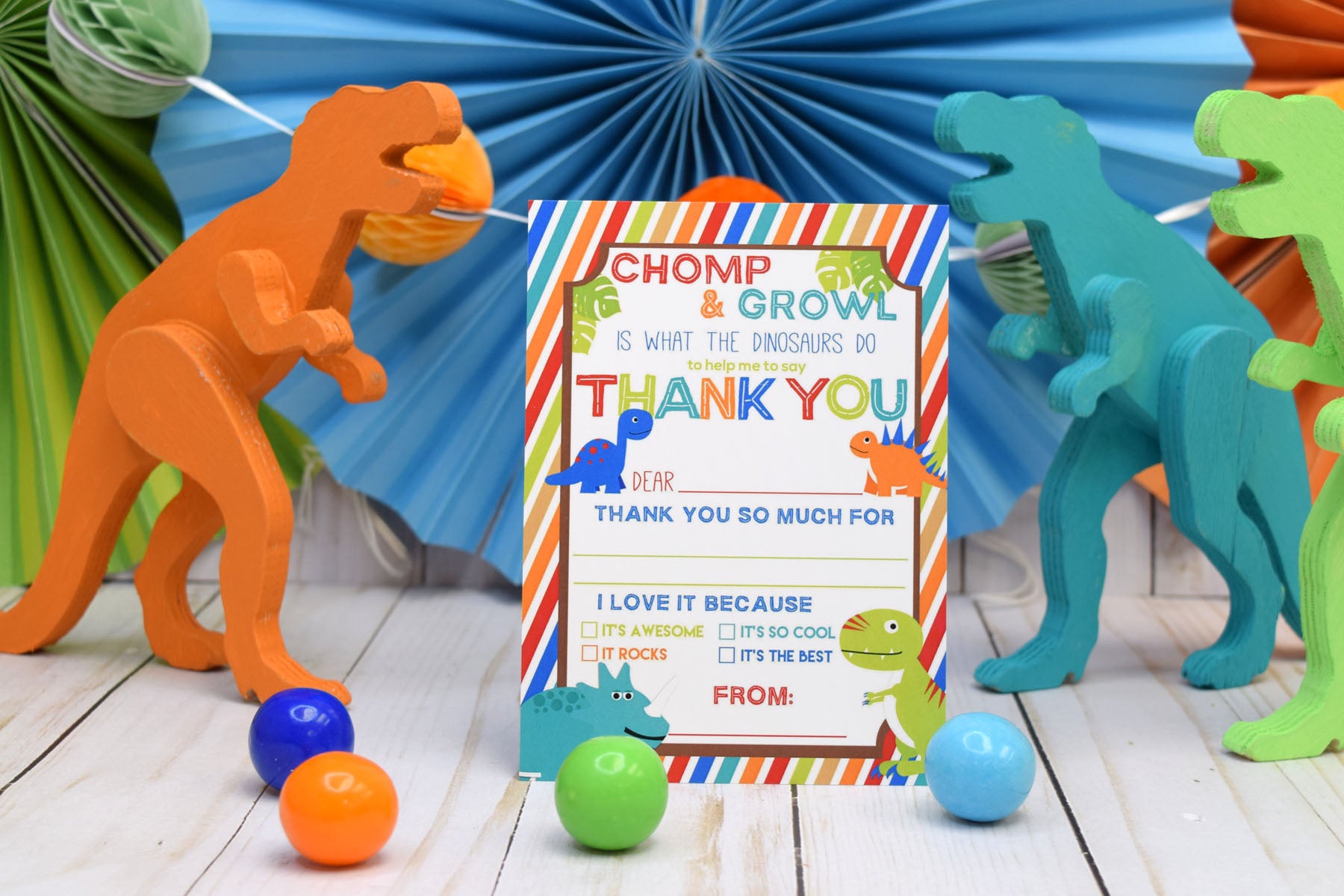 Dinosaur 1st Birthday Party Thank You Cards